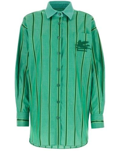 Etro Logo Embroidered Striped Shirt - Green
