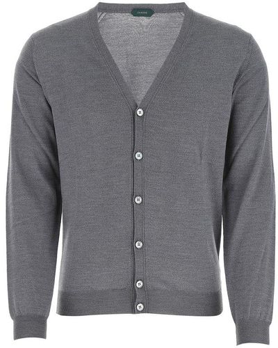 Zanone V-neck Long-sleeved Cardigan - Grey