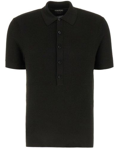 Tom Ford Wide Ribbed Polo Shirt - Black