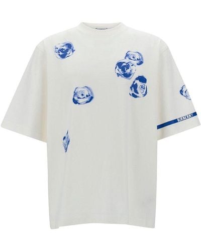 Burberry Rose-printed Crewneck T-shirt - Blue