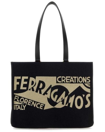 Ferragamo Logo Detailed Top Handle Bag - Black