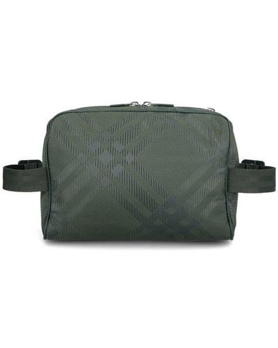 Burberry Check-jacquard Zipped Belt Bag - Green