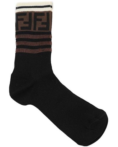 Fendi Logo Monogrammed Ribbed Socks - Black