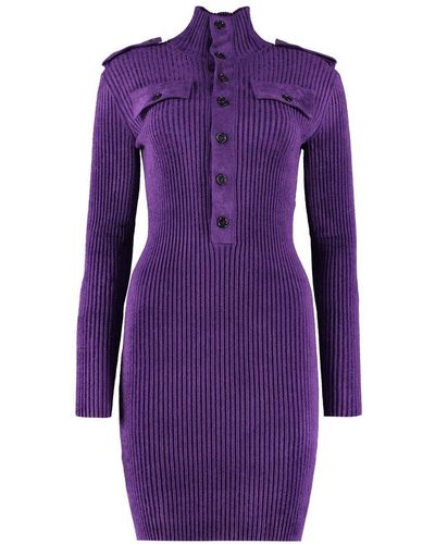 Bottega Veneta Ribbed Knit Dress - Purple