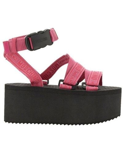 Moschino Logo Tape Platform Sandals - Pink