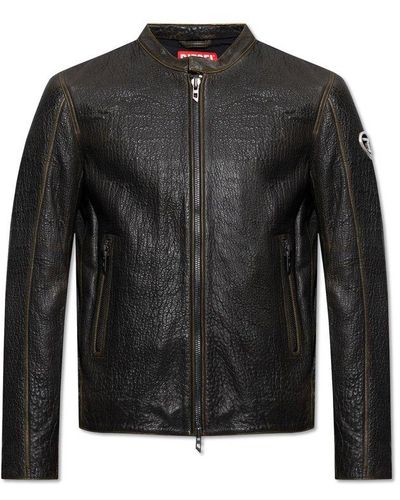 DIESEL Biker Jacket In Wrinkled Leather - Black