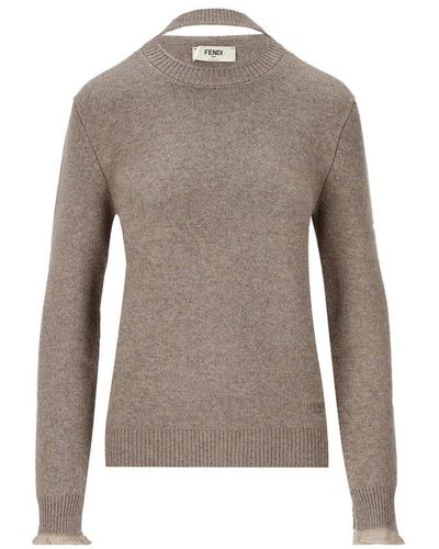 Fendi Cut-out Knitted Pullover - Grey