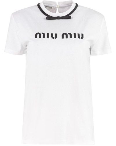 Miu Miu Logo Printed Crewneck T-shirt - White