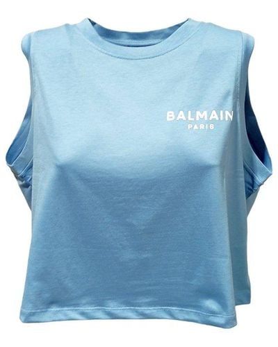 Balmain Flocked Logo Tank Top - Blue