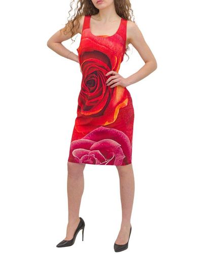 Just Cavalli Allover Rose Print Sleeveless Dress - Orange
