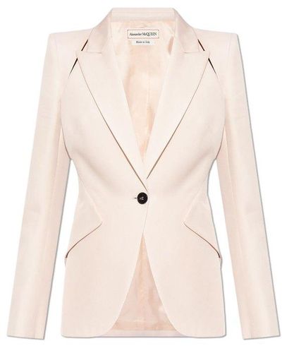 Alexander McQueen Single Breasted Tailored Blazer - Natural