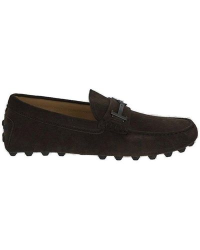 Tod's Gommino Double T Round Toe Loafers - Black