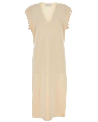 Max Mara V-neck Sleeveless Knitted Dress - White
