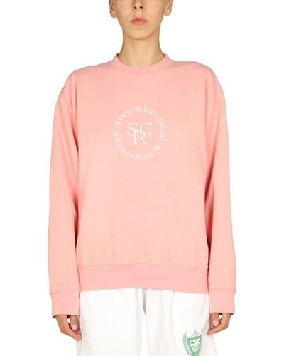 Sporty & Rich Logo Embroidered Crewneck Sweatshirt - Pink
