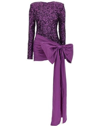 ROTATE BIRGER CHRISTENSEN Oversize-bow Sequinned Minidress - Purple
