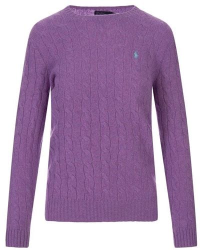 Polo Ralph Lauren Pony Embroidered Cable-knit Sweater - Purple