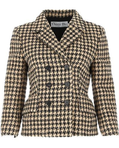 Dior Houndstooth Double Breasted Jacket - Natural
