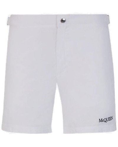 Alexander McQueen Logo Embroidered Bermuda Shorts - Blue