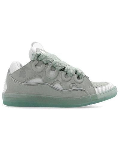 Lanvin Curb Leather, Suede And Mesh Sneakers - Green