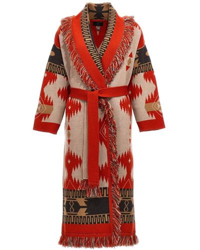 Alanui Intarsia-knitted Jacquard Tied Waist Coat - Red