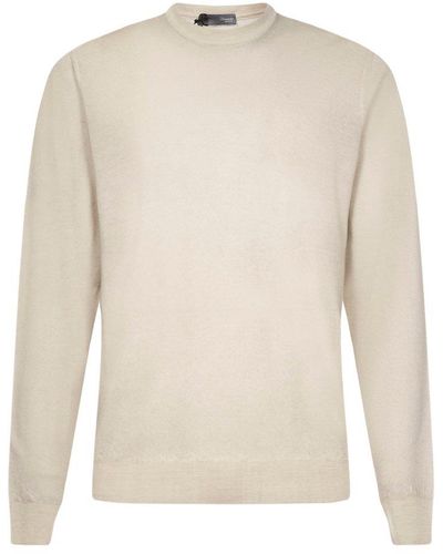 Drumohr Long Sleeved Crewneck Knitted Sweater - Natural