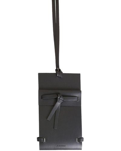 Jil Sander Logo Embossed Shoulder Strap Phone Pouch - Black