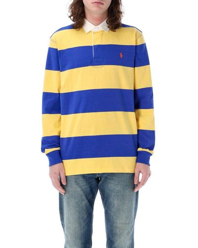 Polo Ralph Lauren Logo-embroidered Long-sleeved Striped Polo Shirt - Blue