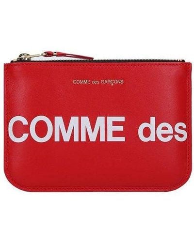 Comme des Garçons Logo Printed Zip-up Small Clutch Bag - Red