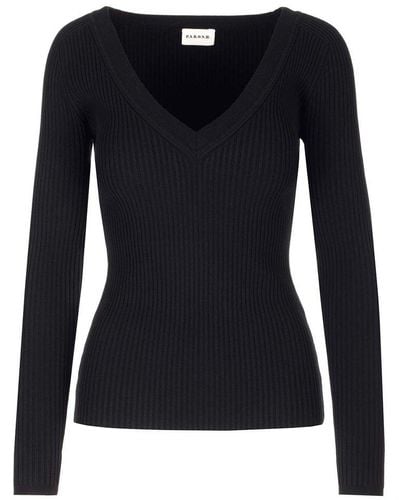 P.A.R.O.S.H. Plunging V-neck Knitted Top - Black