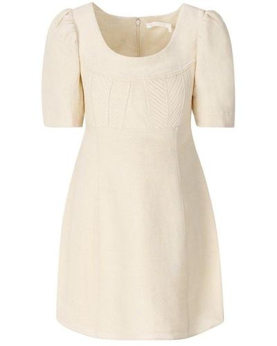 Chloé Puff Short Sleeved Mini Dress - Natural