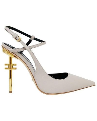 Elisabetta Franchi Logoed Heel Slingback Court Shoes - Metallic