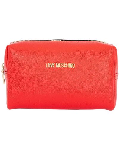 Love Moschino Logo Plaque Zipped Toiletry Bag - Red