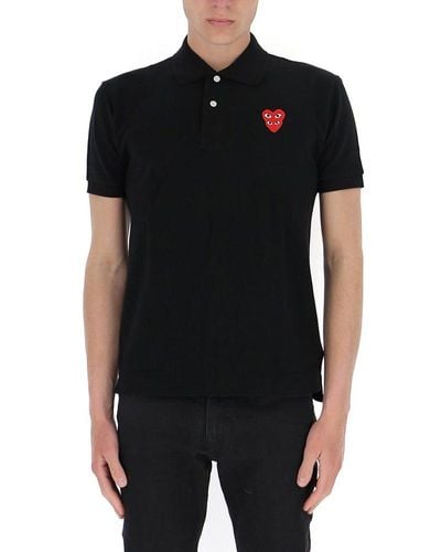 COMME DES GARÇONS PLAY Heart-appliqué Regular-fit Cotton Piqué Polo Shirt Xx - Black