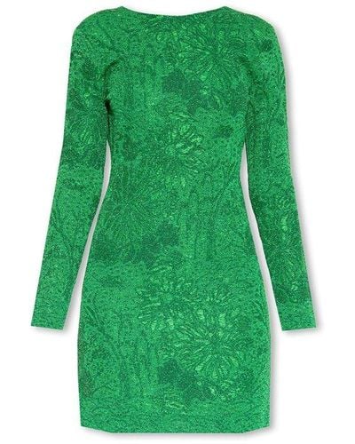 Givenchy Floral Jacquard Long Sleeve Knit Minidress - Green