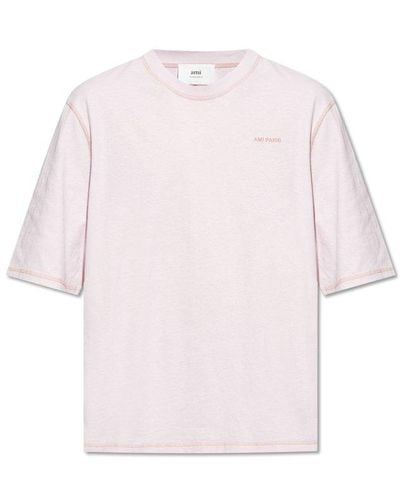 Ami Paris T-shirt With Logo, - Pink