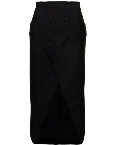 Alexander McQueen Black Long Sartorial Skirt With Front Split In Wool