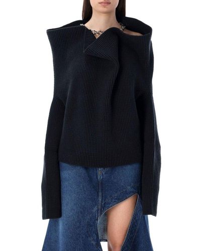 Y. Project Draped Chain Ribbed Sweater - Blue