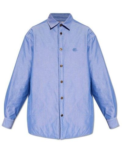 Etro Cotton Jacket With Logo, - Blue