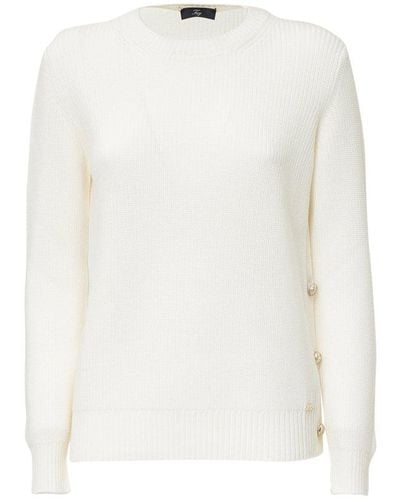Fay Buttom Detailed Crewneck Sweater - White