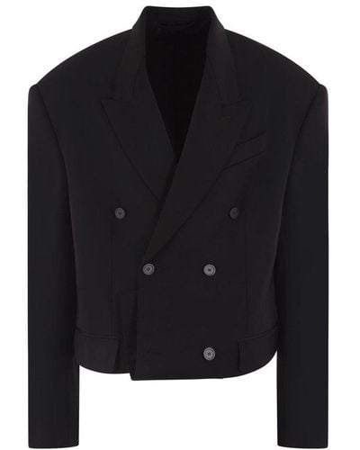 Balenciaga Double-breasted Cropped Jacket - Black