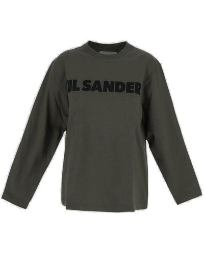 Jil Sander Logo Printed Crewneck T-shirt - Grey