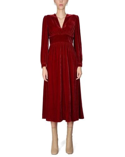 Boutique Moschino V-neck Long-sleeved Dress - Red