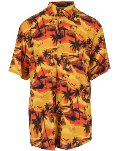 Balenciaga Point-collar Hawaiian Shirt - Orange