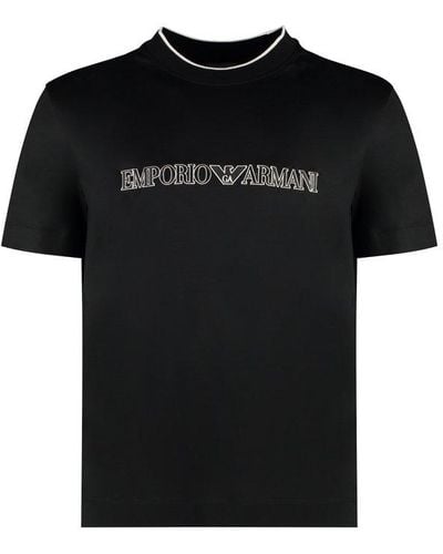 Emporio Armani Logo-embroidered Crewneck T-shirt - Black