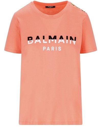 Balmain Flocked Logo Crewneck T-shirt - Pink
