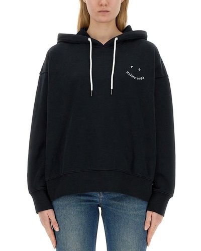 PS by Paul Smith Logo Embroidered Drawstring Hoodie - Black