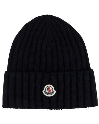 Moncler Wool Beanie With Logo Patch - Black