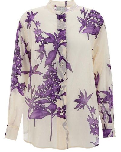 Forte Forte Floral Printed Collarless Shirt - Pink
