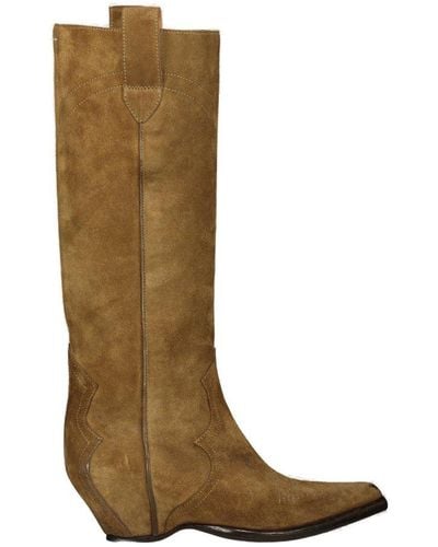 Maison Margiela Soft Suede Knee-high Cowboy Boots Shoes - Brown