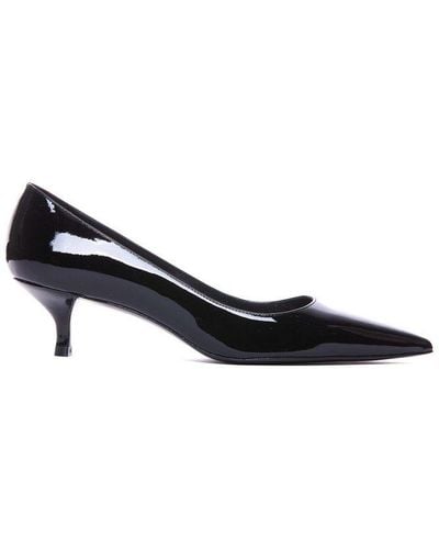 Stuart Weitzman Stuart Kitten Pointed Toe Court Shoes - Black
